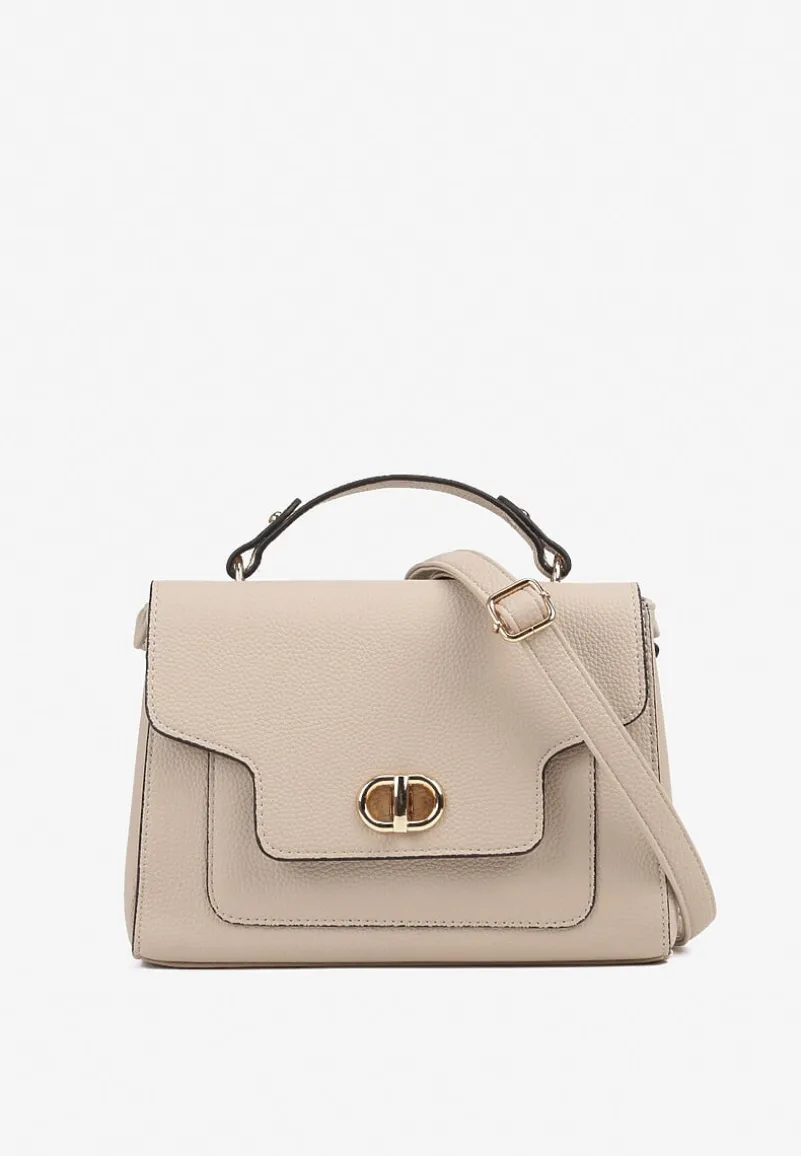 Beżowa Torebka Typu Listonoszka z Rączką i Ozdobną Klapą Monevia