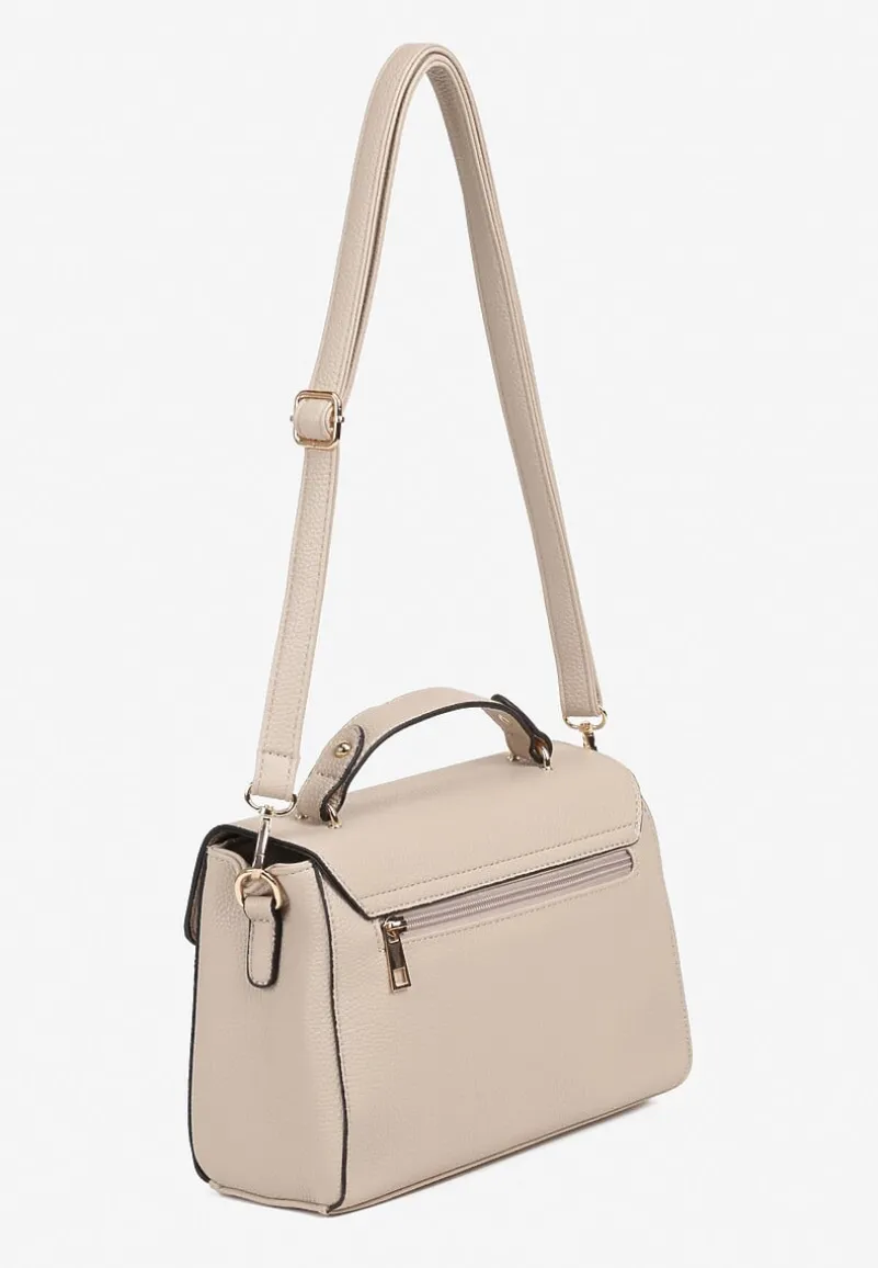 Beżowa Torebka Typu Listonoszka z Rączką i Ozdobną Klapą Monevia