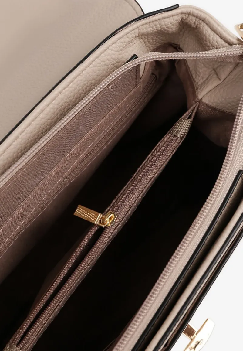 Beżowa Torebka Typu Listonoszka z Rączką i Ozdobną Klapą Monevia