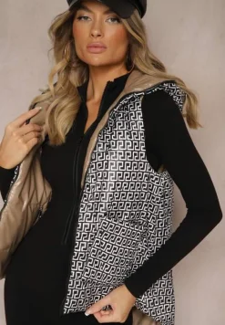 Beżowa Asymetryczna Kamizelka z Pikowaniem i Nieodpinanym Kapturem Leriales