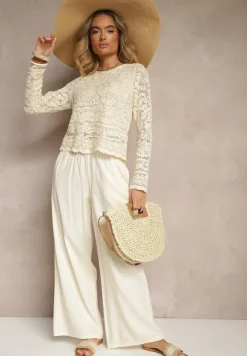 Beżowa Bawełniana Ażurowa Bluzka Clarisae