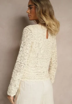 Beżowa Bawełniana Ażurowa Bluzka Clarisae