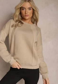 Beżowa Bawełniana Bluza z Łańcuszkiem Eleutia