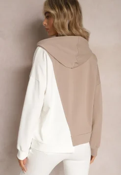 Beżowa Bawełniana Bluza z Kapturem i Ściągaczami Ardente