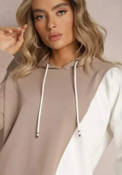 Beżowa Bawełniana Bluza z Kapturem i Ściągaczami Ardente