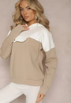 Beżowa Bawełniana Bluza z Kapturem i Łańcuszkiem Ambriella