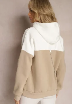 Beżowa Bawełniana Bluza z Kapturem i Łańcuszkiem Ambriella