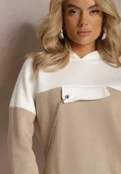 Beżowa Bawełniana Bluza z Kapturem i Łańcuszkiem Ambriella