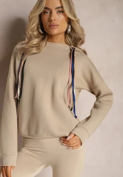 Beżowa Bawełniana Bluza z Sznurkami i Kapturem Tyche