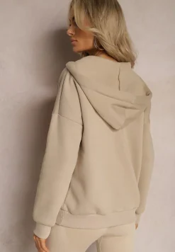 Beżowa Bawełniana Bluza z Sznurkami i Kapturem Tyche