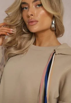 Beżowa Bawełniana Bluza z Sznurkami i Kapturem Tyche