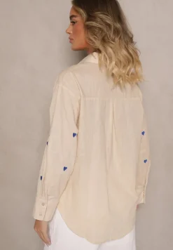 Beżowa Bawełniana Koszula w Serca Elearose