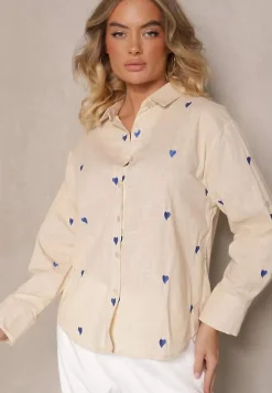 Beżowa Bawełniana Koszula w Serca Elearose