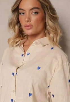 Beżowa Bawełniana Koszula w Serca Elearose