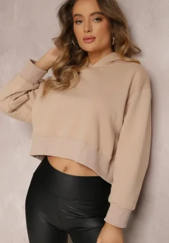 Beżowa Bluza Oversize z Kapturem Sirel