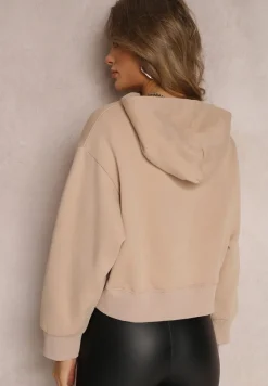 Beżowa Bluza Oversize z Kapturem Sirel