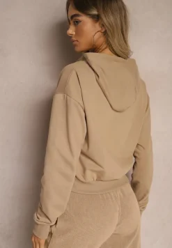Beżowa Bluza z Kapturem i Bawełną Ozdobiona Ściągaczami Evianae