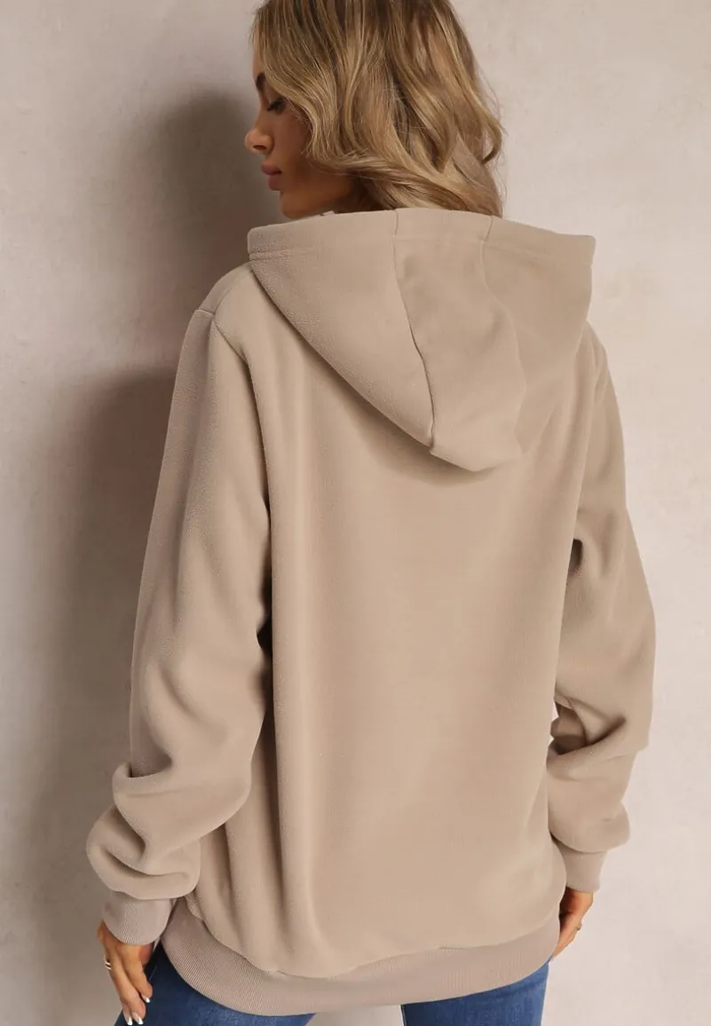 Beżowa Bluza z Kapturem i Ozdobnym Haftem Gamalie
