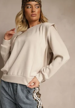 Beżowa Bluza z Wiskozą z Szerokimi Ramionami Alioris