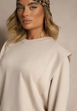 Beżowa Bluza z Wiskozą z Szerokimi Ramionami Alioris