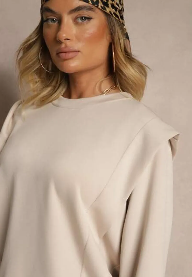 Beżowa Bluza z Wiskozą z Szerokimi Ramionami Alioris