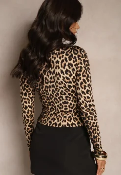 Beżowa Bluzka z Wiskozą Ozdobiona Małym Węzłem i Marszczeniem Lalabia