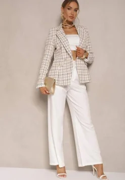 Beżowa Casualowa Tweedowa Marynarka z Wszytymi Poduszkami na Ramionach Jaanes