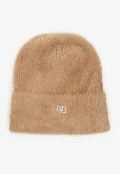 Beżowa Czapka Beanie z Wiskozą Wełną i Naszywką Zolirra
