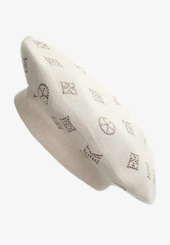 Beżowa Czapka Beret w Naszywki w Cyrkonie Nlaria