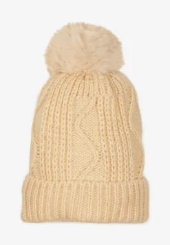 Beżowa Czapka Ozdobiona Pomponem i Tłoczeniem Tamlin