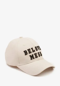 Beżowa Czapka z Bawełny z Daszkiem i Napisem Mirazi