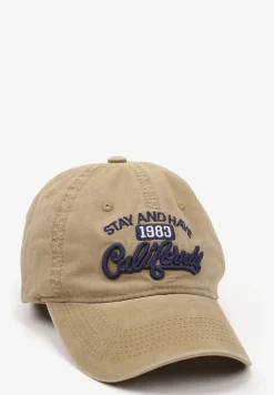 Beżowa Czapka z Daszkiem z Bawełny z Napisem Voviera