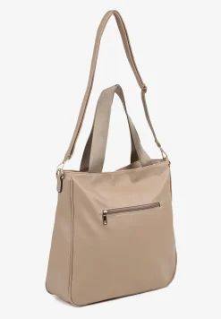 Beżowa Duża Torebka Pikowana Ozdobiona Aplikacją z Regulowanym Paskiem Reriora