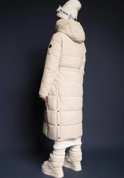 Beżowa Długa Kurtka Pikowana Płaszcz Mocno Ocieplona z Nieodpinanym Kapturem Naliope