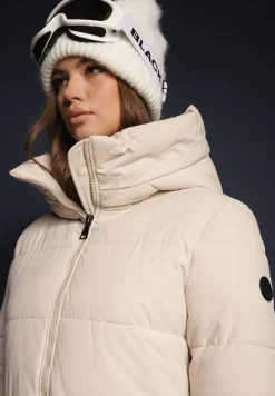 Beżowa Długa Kurtka Pikowana Płaszcz Mocno Ocieplona z Nieodpinanym Kapturem Naliope