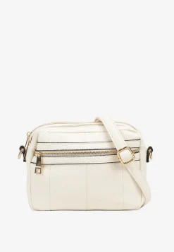 Beżowa Dwukomorowa Torebka Listonoszka z Ozdobnym Suwakiem Liozene