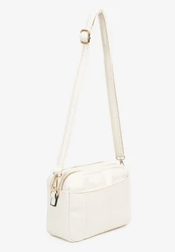 Beżowa Dwukomorowa Torebka Listonoszka z Ozdobnym Suwakiem Liozene