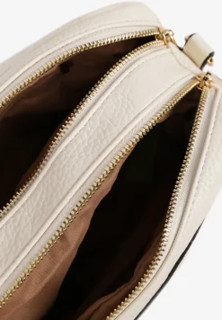 Beżowa Dwukomorowa Torebka Listonoszka z Ozdobnym Suwakiem Liozene