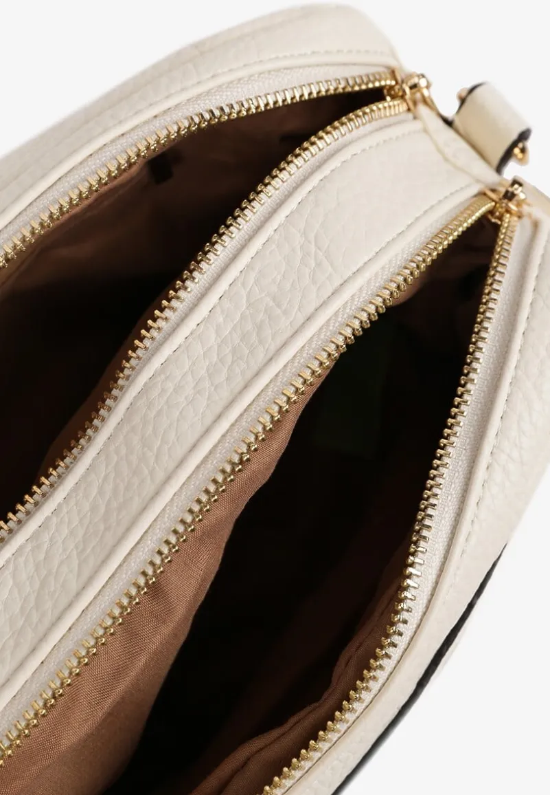 Beżowa Dwukomorowa Torebka Listonoszka z Ozdobnym Suwakiem Liozene