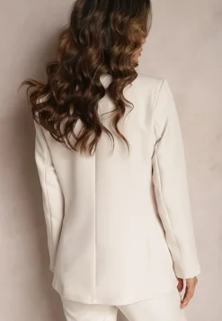 Beżowa Dwurzędowa Marynarka z Ozdobnymi Guzikami Rainelda