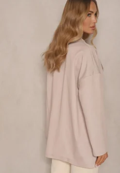 Beżowa Dwurzędowa Marynarka z Wiskozą o Pudełkowym Fasonie Stellirae