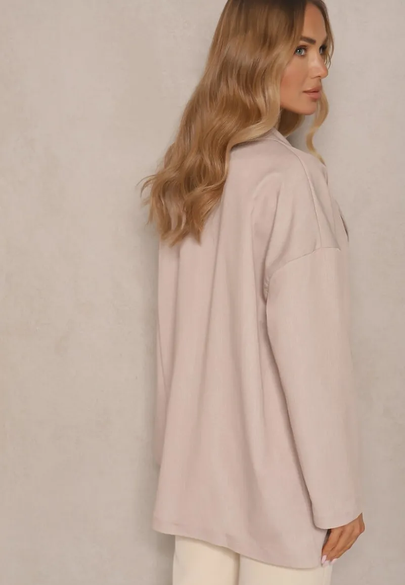 Beżowa Dwurzędowa Marynarka z Wiskozą o Pudełkowym Fasonie Stellirae