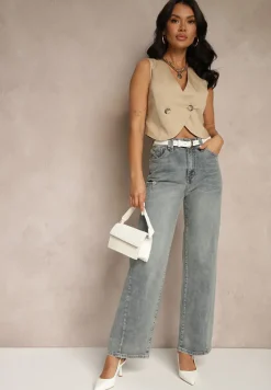 Beżowa Garniturowa Kamizelka z Bawełny Ozdobiona Guzikami Reisanis