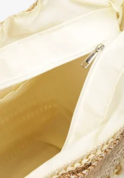 Beżowa Jednokomorowa Duża Torebka w Stylu Boho Ozdobiona Frędzlami Rivanete