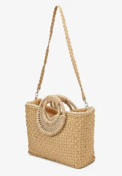Beżowa Jednokomorowa Torebka na Ramię z Plecionki z Dodatkowym Paskiem Wezen