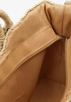 Beżowa Jednokomorowa Torebka na Ramię z Plecionki z Dodatkowym Paskiem Wezen