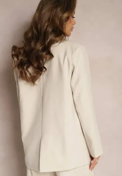 Beżowa Jednorzędowa Marynarka o Pudełkowym Fasonie z Kieszeniami Stilvina