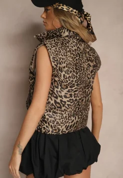 Beżowa Kamizelka Dwustronna z Pikowanymi Przeszyciami i Ściągaczami Miterta