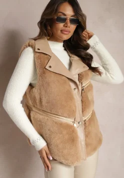 Beżowa Kamizelka Futrzana Hinlosh