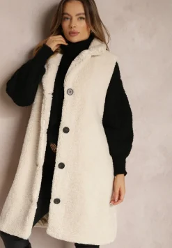 Beżowa Kamizelka z Futerka typu Baranek Cihe